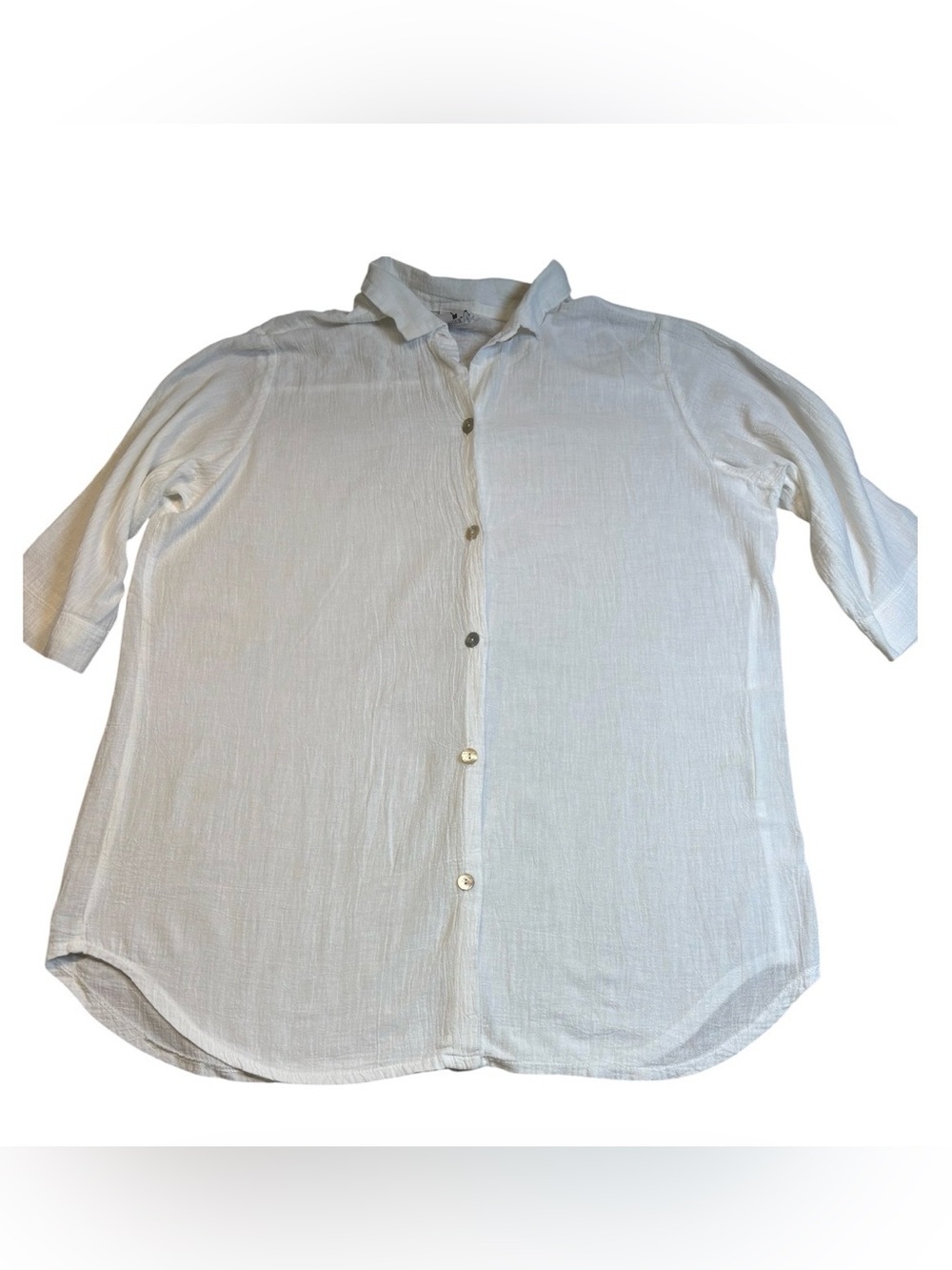 Islander Cotton Gauze Tunic Shirt White Button Down Beach Cover Up Relaxed Fit